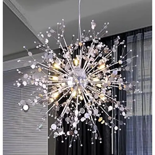 GDNS 12 Pcs Lights Chandeliers Firework LED Light Stainless Steel Crystal Pendant Lighting Ceiling Light Fixtures Chandeliers Lighting,Dia 23.5 inch