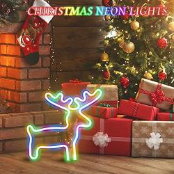 FUNPENY Reindeer Neon Christmas Decorative Light, Neon Sign Christmas Deer Shaped Decor Light, Multicolor LED Christmas Indoor Decor for Living Room, Birthday Party, Wedding Party (Multi-Colored)