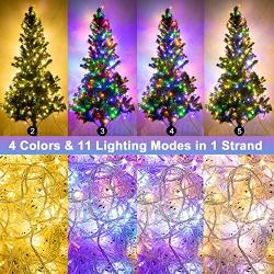 Decute Colors Changing Christmas Lights Outdoor Indoor 11 Modes Extendable, 99FT 300LED Christmas String Lights Warm White & Multicolor Changing Waterproof Tree Light with Timer Remote