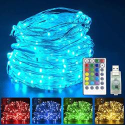 TURNMEON 40 Feet 120 Led USB String Lights Fairy Lights 16 Colors Changing RGB Wire Lights with Remote Timer Waterproof Fairy Lights for Bedroom Craft Ceiling Wedding Party Decoration