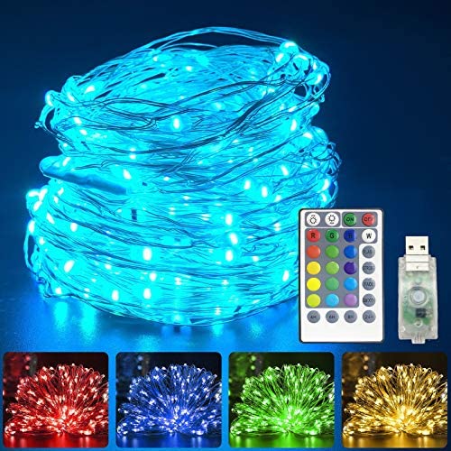 TURNMEON 40 Feet 120 Led USB String Lights Fairy Lights 16 Colors Changing RGB Wire Lights with Remote Timer Waterproof Fairy Lights for Bedroom Craft Ceiling Wedding Party Decoration
