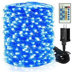 Moobibear LED String Lights Dimmable Ultra Long 500 LED 164ft Fairy Lights, UL Listed Plug in Outdoor String Lights, Copper Wire Blue Lights with Remote Control for Bedroom, Patio, Christmas