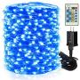 Moobibear LED String Lights Dimmable Ultra Long 500 LED 164ft Fairy Lights, UL Listed Plug in Outdoor String Lights, Copper Wire Blue Lights with Remote Control for Bedroom, Patio, Christmas