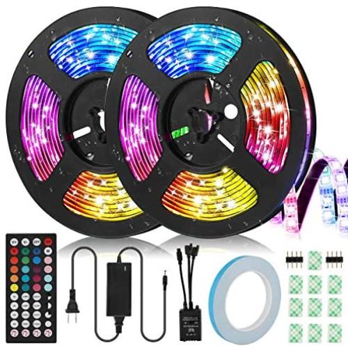 LED Strip Lights, IWVMEM RGB 32.8ft Flexible LED Strips, IP65 Waterproof, Music Sync Color Changing Light Kit, SMD 5050 LED Tape Lights with 44-Key IR Remote Control, for Home Party Decoration