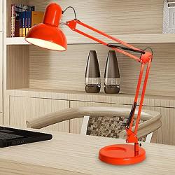 Injuicy Modern Folding Metal Lampshade Led Long Arm Table Lights Eye Protection Energy Saving Reading Learning Desk Accent Lamps Bedside Work Students Children Study Living Room Lamp (Red)