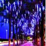 Zezuxy Rain Drop Lights Blue, Meteor Shower Lights with 11.8 inch 8 Tubes 144 LED Falling Rain Light, Outdoor Icicle Snow Cascading Christmas String Lights for Holiday Tree Wedding Party New Year Gift