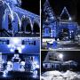 Hezbjiti 8 Modes LED Icicle Lights,65.6 FT 640 LED 120 Drops Fairy String Lights Plug in Extendable Curtain Light String Christmas Lights for Bedroom Patio Yard Garden Wedding Party (Blue)