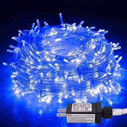 JMEXSUSS 33ft Blue Christmas Lights Outdoor Waterproof 100 LED String Lights Plug in Christmas Tree Lights with 8 Modes for Indoor Wedding Patio Garden Party Decoration