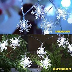 WesGen Christmas Lights，Snowflake String Lights Battery Operated Waterproof 20ft, 40 LED Fairy Lights for Xmas Garden Patio Bedroom Party Decor Christmas Decorations, White