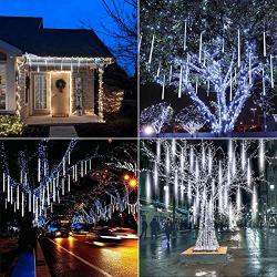 Meteor Shower Icicle Christmas Lights Outdoor, 11.8 Inches 8 Tubes 192 Led Dropping Lights Connectable, Waterproof Hanging Falling Rain Lights for Tree Bushes Holiday Christmas Tree Lights, White