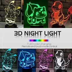 3D Night Light - 3D Illusion Lamp Three Patterns,Timing Function and 7 Color Change Decor Lamp with Remote Control, New Year Valentines Day Gifts for Boys Girls Kids Room Decor