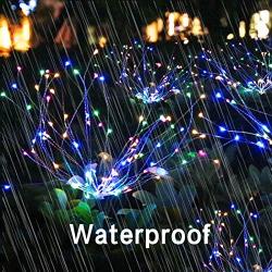 Solar Garden Lights Solar Stake Lights DIY Firework Lights Foldable Branches IP67 Waterproof LED Outdoor Home Decor Artificial Trees for Christmas Birthday Wedding Party (Multi-Colored)