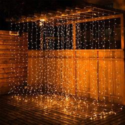 jar-owl Solar Curtain String Lights Waterproof 9.8FT9.8FT 300 LED 8 Modes for Home /Garden /Patio Wedding /Christmas Party (Warm White)