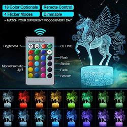 Unicorn Night Light for Kids, 3D Illusion Lamp 16 Colors Changing with Remote, Birthday and Holiday Gift for Children Girls (Unicorn1)