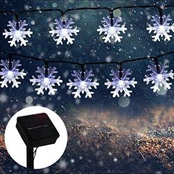 Christmas Snowflake String Lights, MQ 23 ft 50LEDs Snowflake Lights Decorations Waterproof Solar Powered 8 Modes String Lights for Christmas Indoor Outdoor Garden Lawn Home Party Decor