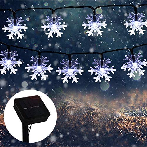 Christmas Snowflake String Lights, MQ 23 ft 50LEDs Snowflake Lights Decorations Waterproof Solar Powered 8 Modes String Lights for Christmas Indoor Outdoor Garden Lawn Home Party Decor