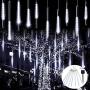 JMEXSUSS Christmas Lights Meteor Shower Rain Lights Solar Powered Meteor Shower Lights 30cm 8 Tube 144 LEDs, Meteor Lights Led Falling Rain Light for Xmas Tree Weeding Party(White)