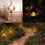 X-PREK Solar Garden Pathway Lights,LED Waterproof Crackle Glass Globe Stake Metal Lights for Patio Yard Wallkway Lawn Decorative(Flame Pattern)