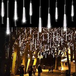 Adecorty Falling Rain Lights Meteor Shower Lights Christmas Lights 30cm 8 Tube 144 LEDs, Falling Rain Drop Icicle String Lights for Christmas Trees Halloween Decoration Holiday Wedding (White)