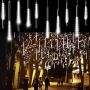 Adecorty Falling Rain Lights Meteor Shower Lights Christmas Lights 30cm 8 Tube 144 LEDs, Falling Rain Drop Icicle String Lights for Christmas Trees Halloween Decoration Holiday Wedding (White)
