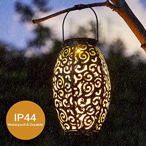 2 Pack Solar Lanterns, OxyLED Christmas Solar Garden Lights Outdoor, Hanging LED Lanterns Solar Powered with Handle Waterproof, Decorative Retro Metal Solar Lights for Table Patio Yard Pathway Walkway