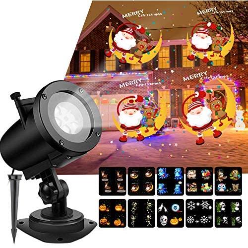 Christmas Projector Lights, Waterproof Outdoor Indoor Holiday Projector Lights, 14 Slides LED Animated Landscape Lights for Xmas Halloween Wedding Birthday Party Garden Decorations