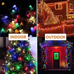 C9 Christmas String Lights Outdoor/Indoor, Extendable 50 LED 49ft Waterproof Green Wire String Lights Plug in Fairy Lights for Christmas Tree Patio Party Decoration (Multi Color)