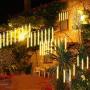 Solar Light Outdoor,MUEQU Waterproof Christmas String Lights Solar LED Meteor Shower Rain Lights Falling Raindrop Light 8Tubes 288LED Fairy Lights for Xmas Tree Garden Party Decor (Warm White)