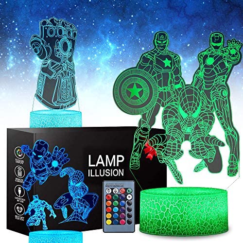 3 Pattern 16 Colors 3D Illusion Night Light Super Hero Lamps Birthday Xmas Festival Gifts for Boys Kids Room