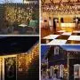 ILLUMINEW Icicle Lights, Christmas Fairy Hanging Lights 306 LED, 8 Modes Window Curtain Lights Outdoor, Falling Lights for Wedding Party Garden Home Bedroom Indoor/Outdoor Decoration (Warm White)
