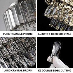 Oval Crystal Chandelier Lighting L23.6''x W11.8''x H12.6'', 3-Tier Adjustable Crystal Hanging Ceiling Light for Kitchen Island Living Room Bedroom, K9 Crystal 11-Light G9