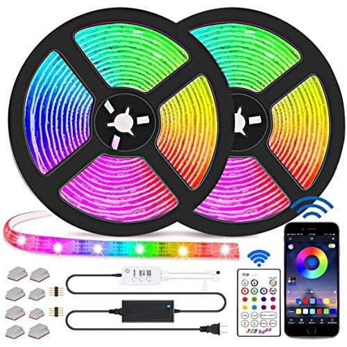 Led Strip Lights, 32.8ft 10m SMD 5050 RGB Lights Strip with Bluetooth App Controller Music Sync Color Changing Rope Lights, Flexible IP65 Tape Lights Kit for Bedroom Decorations, TV, Home and Kitchen