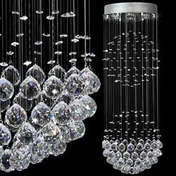 LED Modern Contemporary Flush Mount Ceiling Chandelier Lighting Rain Drop Double Large Crystal Balls Cylinder Pendant Chandelier Ceiling Light Fixture Lamp for Dining Living Room Bedroom Kitchen Foyer