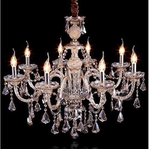 Cognac 8 Lights K9 Crystal Chandelier Modern Luxurious Light Candle Pendant Lamp Ceiling Living Room Lighting for Dining Living Room Bedroom Hallway Entry 31x28 Inch Gifts (Cognac Color)