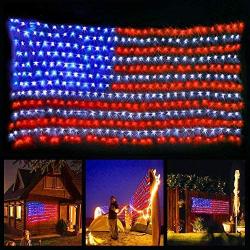 American Flag String Lights,6.5ft×3.3ft Waterproof Outdoor Lighted USA Flag Net Lights Hanging Ornaments for Independence Day , National Day, Christmas Day, Festival Party Decorations (Muticolor)