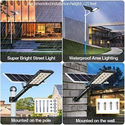 Sunlement 300W LED Solar Street Lights, Outdoor Dusk to Dawn Pole Lights with Remote Control, 851 LEDs, Waterproof, for Parking Lot, Pathway, Garden, Yard, Patio(Cool White)