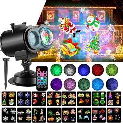 SOMKTN Christmas Projector Lights, 2-in-1 Ocean Wave Projector Light with 16 Slides Patterns 10 Colors Waterproof Indoor for Halloween Xmas Decor