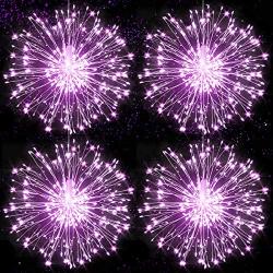 4 packs Firework Lights Copper Wire LED Lights, 8 Modes Dimmable String Fairy Lights with Remote Control, Waterproof Hanging Starburst Lights for Parties,Home,Christmas Outdoor Decoration, Purple