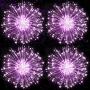 4 packs Firework Lights Copper Wire LED Lights, 8 Modes Dimmable String Fairy Lights with Remote Control, Waterproof Hanging Starburst Lights for Parties,Home,Christmas Outdoor Decoration, Purple