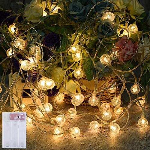 U/S Battery Powered Globe Fairy String Lights, 34Ft 50-LED Waterproof Crystal Globe String Lights, 8 Modes Indoor/Outdoor Lights Decoration for Home, Party, Patio, Window, Wall, Holidays (2 Pack)