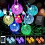 16 Colors Globe Solar String Lights, 33ft 60 Crystal Balls Outdoor String Lights Solar Powered Waterproof Patio Lights with Remote Decorative Lights for Garden Gazebo Yard Party Christmas Tree Decor