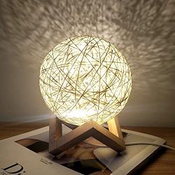 Romantic Night Light Creative INS Wind Starry Table lamp Bedroom Bedside lamp Fantasy Rattan Ball Moon Light (Light Yellow, Button Switch)