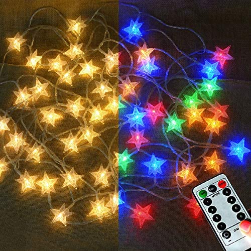 Abkshine 25Ft 50LEDs Battery Powered Star Fairy Lights, 8 Modes Warm White Color Changing LED Star String Lights for Wedding, Christmas, Birthday, Halloween, Mother Day