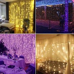 KJOY 16 Color Changing Rainbow Curtain Lights Backdrop Window String Lights, 310LED USB Remote Control Fairy Icicle Lights for Valentines Day, Bedroom, Weddings, Party, Christmas Decor, Birthday