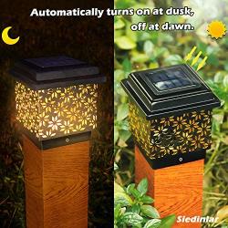 Siedinlar Solar Post Cap Lights Outdoor Metal 4x4 (3.5x3.5 in) Wooden Posts Warm White Lighting for Fence Deck Patio Garden Decoration Black（2 Pack）