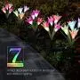 Weepong Flower Solar Lights Outdoor - 3 Pack Waterproof Lawn Solar Lights with 12 Lily Flowers, Color-Changing Solar Stakes Lights for Patio, Back Yard, Garden, Pathway, Walkway(White, Purple, Red)