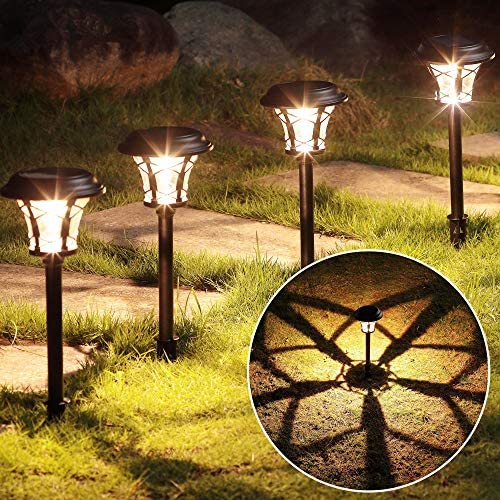 MAGGIFT 6 Pack 25 Lumen Solar Powered Pathway Lights, Super Bright SMD LED Outdoor Lights, Stainless Steel & Glass Waterproof Light for Landscape, Lawn, Patio, Yard, Garden, Deck Driveway, Warm White