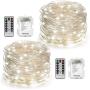 YIHONG 2 Set Christmas Fairy Lights Battery Operated,16ft 50LED String Lights Remote Control Timer Twinkle String Lights 8 Modes Silver Wire Firefly Lights for Garden Party Indoor Decor-White