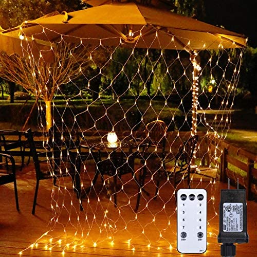 Net Lights Mesh Lights, 9.8ft x 6.6ft 200-LED with Remote Control and 10-Lighting Modes for Halloween Christmas Weddings Parties Indoor/Outdoor Decor (Warm White)
