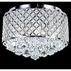 Top Lighting 4-Light Chrome Finish Round Metal Shade Crystal Chandelier Flush Mount Ceiling Fixture